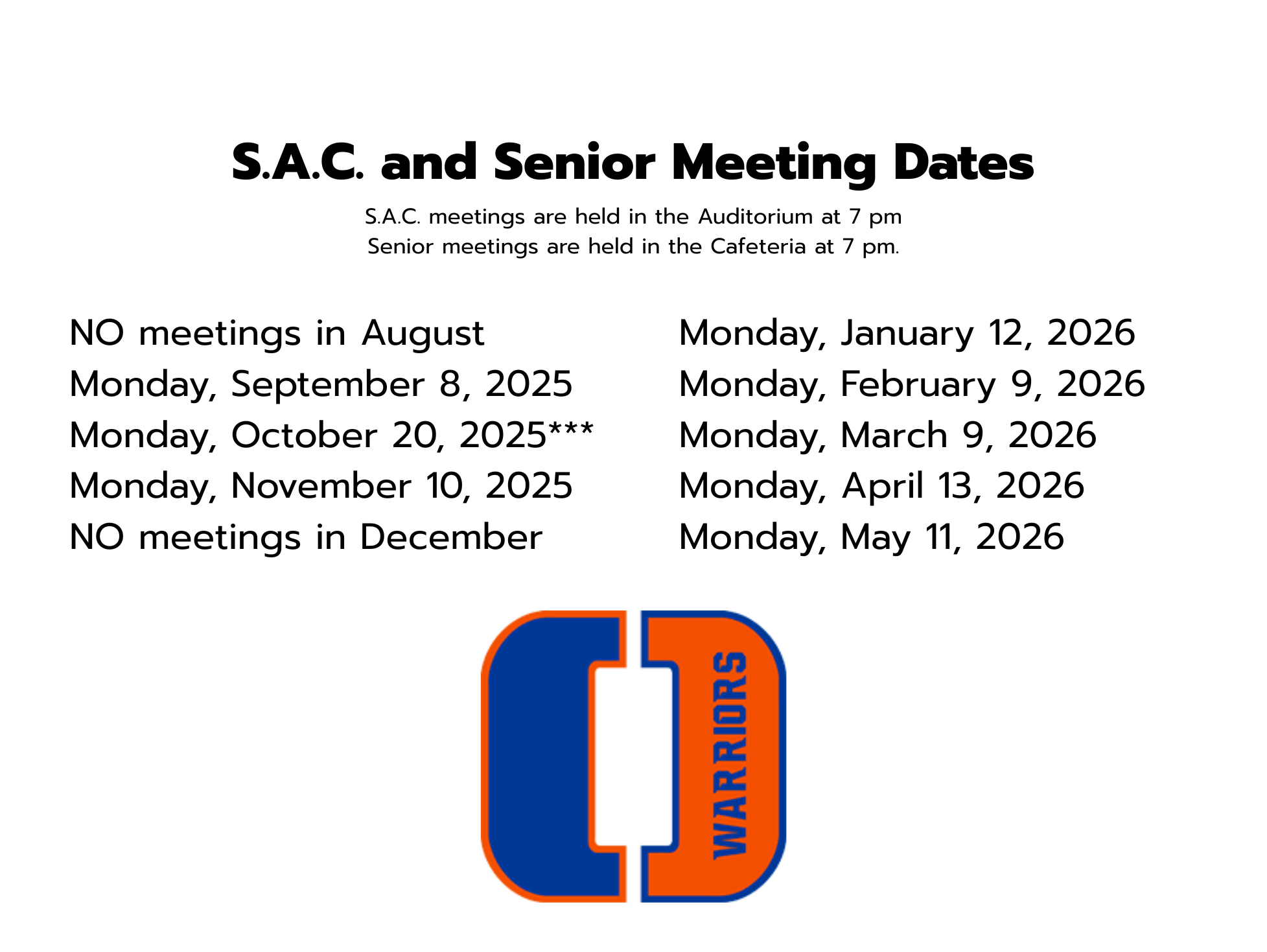 SAC and Senior Meeting Dates